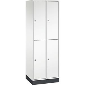 C+P INTRO doppelstöckiger Stahl-Garderobenschrank, BxT 620 x 500 mm, 4 Fächer, Korpus reinweiß, Türen reinweiß