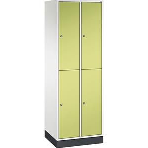 C+P INTRO doppelstöckiger Stahl-Garderobenschrank, BxT 620 x 500 mm, 4 Fächer, Korpus reinweiß, Türen viridingrün