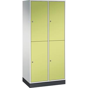 C+P INTRO doppelstöckiger Stahl-Garderobenschrank, BxT 820 x 500 mm, 4 Fächer, Korpus lichtgrau, Türen viridingrün