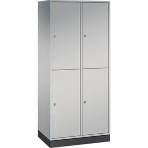 C+P INTRO stalen garderobekast met twee verdiepingen, b x d = 820 x 500 mm, 4 vakken, kastframe blank aluminiumkleurig, deuren blank aluminiumkleurig