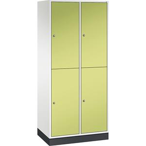 C+P INTRO doppelstöckiger Stahl-Garderobenschrank, BxT 820 x 500 mm, 4 Fächer, Korpus reinweiß, Türen viridingrün