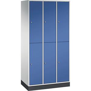 C+P INTRO doppelstöckiger Stahl-Garderobenschrank, BxT 920 x 500 mm, 6 Fächer, Korpus lichtgrau, Türen enzianblau