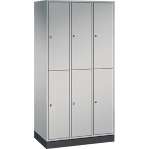 C+P INTRO doppelstöckiger Stahl-Garderobenschrank, BxT 920 x 500 mm, 6 Fächer, Korpus weißaluminium, Türen weißaluminium