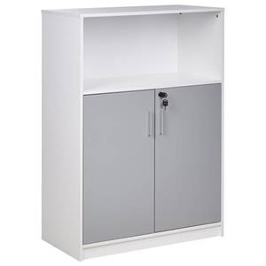 beliani Büroschrank grau / weiß 117 x 80 x 40 cm abschließbar offenes Ablagefach Zehna - Grau