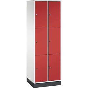 C+P INTRO Stahl-Schließfachschrank, Fachhöhe 580 mm, BxT 620 x 500 mm, 6 Fächer, Korpus reinweiß, Türen feuerrot