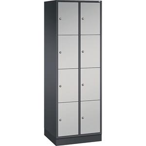 C+P INTRO stalen lockerkast, vakhoogte 435 mm, b x d = 620 x 500 mm, 8 vakken, kastframe zwartgrijs, deuren blank aluminiumkleurig