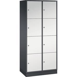 C+P INTRO stalen lockerkast, vakhoogte 435 mm, b x d = 820 x 500 mm, 8 vakken, kastframe zwartgrijs, deuren lichtgrijs