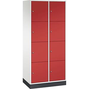 C+P INTRO Stahl-Schließfachschrank, Fachhöhe 435 mm, BxT 820 x 500 mm, 8 Fächer, Korpus reinweiß, Türen feuerrot