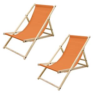 ecdgermany Liegestuhl klappbar aus Holz 2er Set, 3 Liegepositionen, bis 120 kg, Orange, Sonnenliege Gartenliege Relaxliege Strandliege Liege Strandstuhl, für