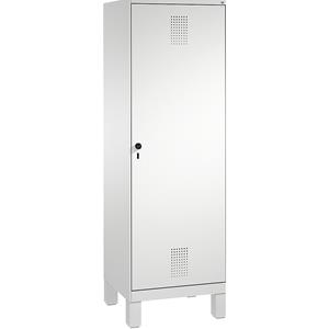 C+P EVOLO Garderobenschrank, Tür über 2 Abteile, mit Füßen, 2 Abteile, 1 Tür, Abteilbreite 300 mm, lichtgrau / rubinrot