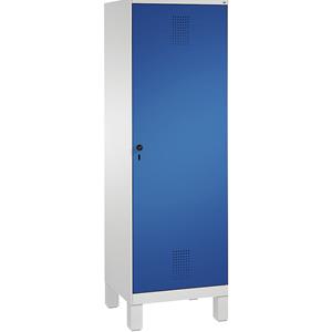 C+P EVOLO Garderobenschrank, Tür über 2 Abteile, mit Füßen, 2 Abteile, 1 Tür, Abteilbreite 300 mm, lichtgrau / enzianblau