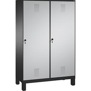 C+P EVOLO Garderobenschrank, Tür über 2 Abteile, mit Füßen, 4 Abteile, 2 Türen, Abteilbreite 300 mm, schwarzgrau / weißaluminium