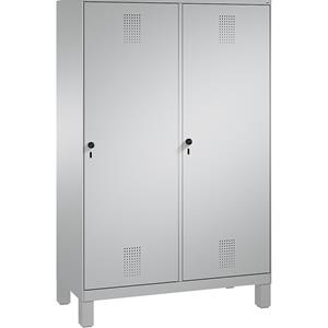 C+P EVOLO Garderobenschrank, Tür über 2 Abteile, mit Füßen, 4 Abteile, 2 Türen, Abteilbreite 300 mm, weißaluminium / weißaluminium