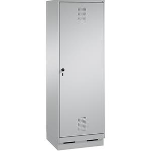 C+P EVOLO garderobekast, deur over 2 afdelingen, met sokkel, 2 afdelingen, 1 deur, afdelingbreedte 300 mm, blank aluminiumkleurig / blank aluminiumkleurig