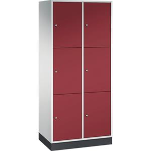 C+P INTRO Stahl-Schließfachschrank, Fachhöhe 580 mm, BxT 820 x 500 mm, 6 Fächer, Korpus lichtgrau, Türen rubinrot