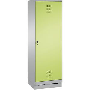 C+P EVOLO garderobekast, deur over 2 afdelingen, met sokkel, 2 afdelingen, 1 deur, afdelingbreedte 300 mm, blank aluminiumkleurig / felgroen