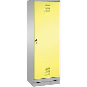 C+P EVOLO Garderobenschrank, Tür über 2 Abteile, mit Sockel, 2 Abteile, 1 Tür, Abteilbreite 300 mm, weißaluminium / schwefelgelb