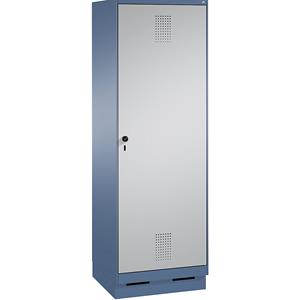 C+P EVOLO Garderobenschrank, Tür über 2 Abteile, mit Sockel, 2 Abteile, 1 Tür, Abteilbreite 300 mm, fernblau / weißaluminium
