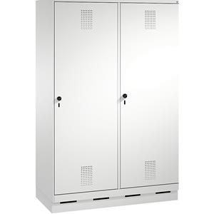 C+P EVOLO Garderobenschrank, Tür über 2 Abteile, mit Sockel, 4 Abteile, 2 Türen, Abteilbreite 300 mm, lichtgrau