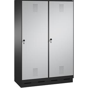 C+P EVOLO Garderobenschrank, Tür über 2 Abteile, mit Sockel, 4 Abteile, 2 Türen, Abteilbreite 300 mm, schwarzgrau / weißaluminium