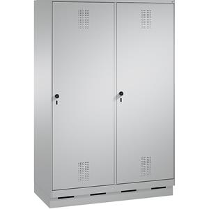 C+P EVOLO Garderobenschrank, Tür über 2 Abteile, mit Sockel, 4 Abteile, 2 Türen, Abteilbreite 300 mm, weißaluminium / weißaluminium
