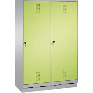 C+P EVOLO Garderobenschrank, Tür über 2 Abteile, mit Sockel, 4 Abteile, 2 Türen, Abteilbreite 300 mm, weißaluminium / viridingrün