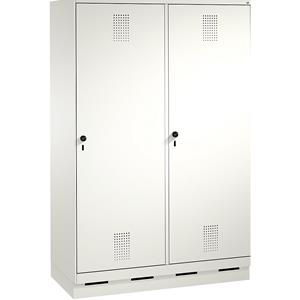 C+P EVOLO Garderobenschrank, Tür über 2 Abteile, mit Sockel, 4 Abteile, 2 Türen, Abteilbreite 300 mm, verkehrsweiß / verkehrsweiß