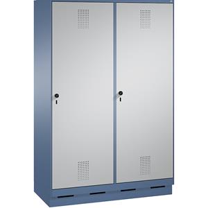 C+P EVOLO Garderobenschrank, Tür über 2 Abteile, mit Sockel, 4 Abteile, 2 Türen, Abteilbreite 300 mm, fernblau / weißaluminium