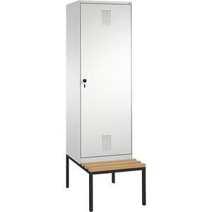 C+P EVOLO Garderobenschrank, mit Sitzbank, Tür über 2 Abteile, 2 Abteile, 1 Tür, Abteilbreite 300 mm, lichtgrau