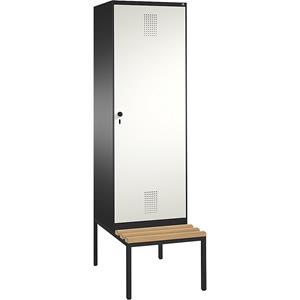 C+P EVOLO garderobekast, met zitbank, deur over 2 afdelingen, 2 afdelingen, 1 deur, afdelingbreedte 300 mm, zwartgrijs / zuiver wit