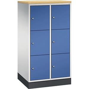 C+P INTRO Stahl-Schließfachschrank, Fachhöhe 345 mm, BxT 620 x 500 mm, 6 Fächer, Korpus lichtgrau, Türen enzianblau