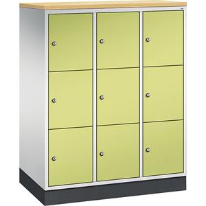 C+P INTRO Stahl-Schließfachschrank, Fachhöhe 345 mm, BxT 920 x 500 mm, 9 Fächer, Korpus lichtgrau, Türen viridingrün