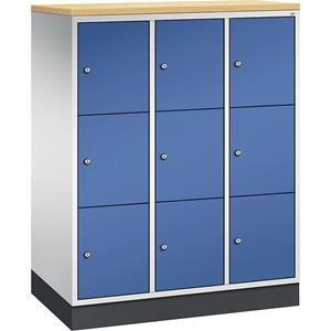 C+P INTRO Stahl-Schließfachschrank, Fachhöhe 345 mm, BxT 920 x 500 mm, 9 Fächer, Korpus lichtgrau, Türen enzianblau