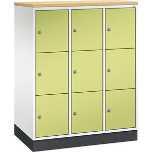 C+P INTRO Stahl-Schließfachschrank, Fachhöhe 345 mm, BxT 920 x 500 mm, 9 Fächer, Korpus reinweiß, Türen viridingrün