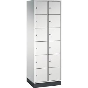 C+P INTRO Stahl-Schließfachschrank, Fachhöhe 285 mm, BxT 620 x 500 mm, 12 Fächer, Korpus lichtgrau, Türen lichtgrau