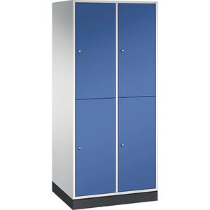 C+P INTRO doppelstöckiger Stahl-Garderobenschrank, BxT 820 x 600 mm, 4 Fächer, Korpus lichtgrau, Türen enzianblau