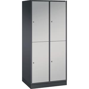 C+P INTRO doppelstöckiger Stahl-Garderobenschrank, BxT 820 x 600 mm, 4 Fächer, Korpus schwarzgrau, Türen weißaluminium