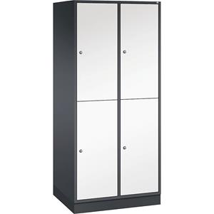 C+P INTRO doppelstöckiger Stahl-Garderobenschrank, BxT 820 x 600 mm, 4 Fächer, Korpus schwarzgrau, Türen reinweiß