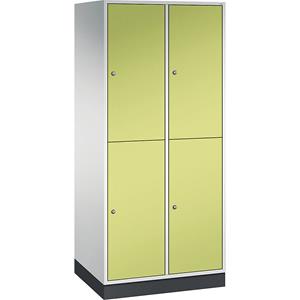 C+P INTRO doppelstöckiger Stahl-Garderobenschrank, BxT 820 x 600 mm, 4 Fächer, Korpus lichtgrau, Türen viridingrün