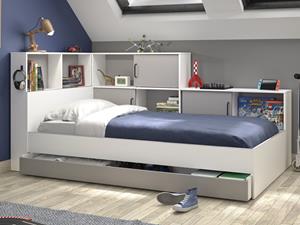 Mobistoxx Bed ERWIN 90x200 cm lichtgrijs/wit met opbergruimte