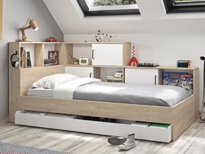 Mobistoxx Bed ERWIN 90x200 cm kastanjehout/wit met opbergruimte