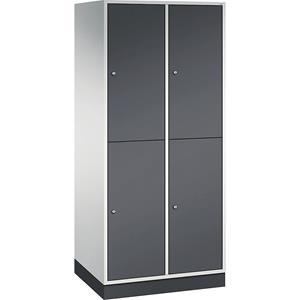 C+P INTRO doppelstöckiger Stahl-Garderobenschrank, BxT 820 x 600 mm, 4 Fächer, Korpus lichtgrau, Türen schwarzgrau