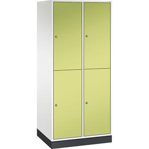 C+P INTRO doppelstöckiger Stahl-Garderobenschrank, BxT 820 x 600 mm, 4 Fächer, Korpus reinweiß, Türen viridingrün