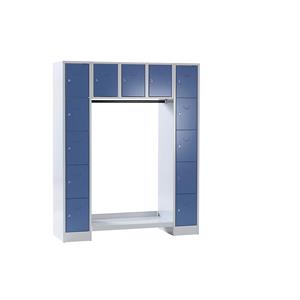 Wolf Garderobensystem, offen, Gesamt-HxB 1850 x 1500 mm, 13 Fächer, taubenblau