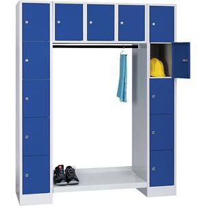 Wolf Garderobensystem, offen, Gesamt-HxB 1850 x 1500 mm, 13 Fächer, enzianblau RAL 5010