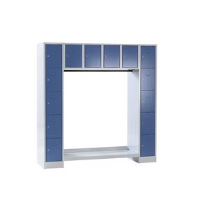 Wolf Garderobensystem, offen, Gesamt-HxB 1850 x 1800 mm, 14 Fächer, taubenblau