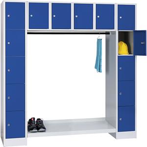 Wolf Garderobensystem, offen, Gesamt-HxB 1850 x 1800 mm, 14 Fächer, enzianblau RAL 5010