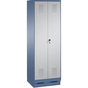 C+P EVOLO Aufbewahrungsschrank, zueinander schlagende Türen, mit Sockel, 1 Abteil, Breite 600 mm, mit 4 Fachböden, fernblau / weißaluminium