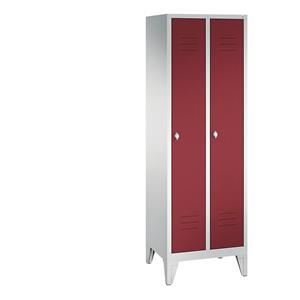 C+P CLASSIC Garderobenschrank mit Füßen, 2 Abteile, Abteilbreite 300 mm, lichtgrau / rubinrot