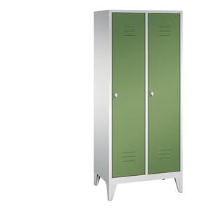 C+P CLASSIC Garderobenschrank mit Füßen, 2 Abteile, Abteilbreite 400 mm, lichtgrau / resedagrün